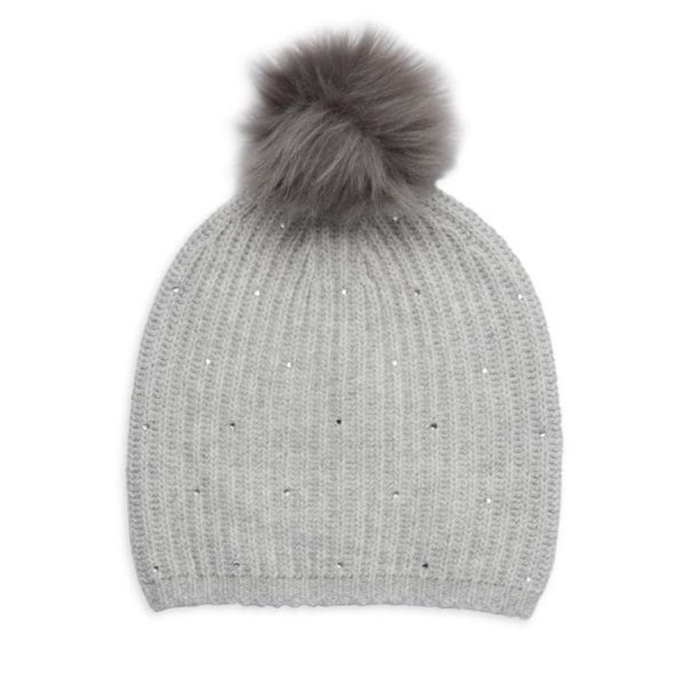 Carolyn Rowan Collection Faux Fur Pom-Pom & Embellished Knit Beanie